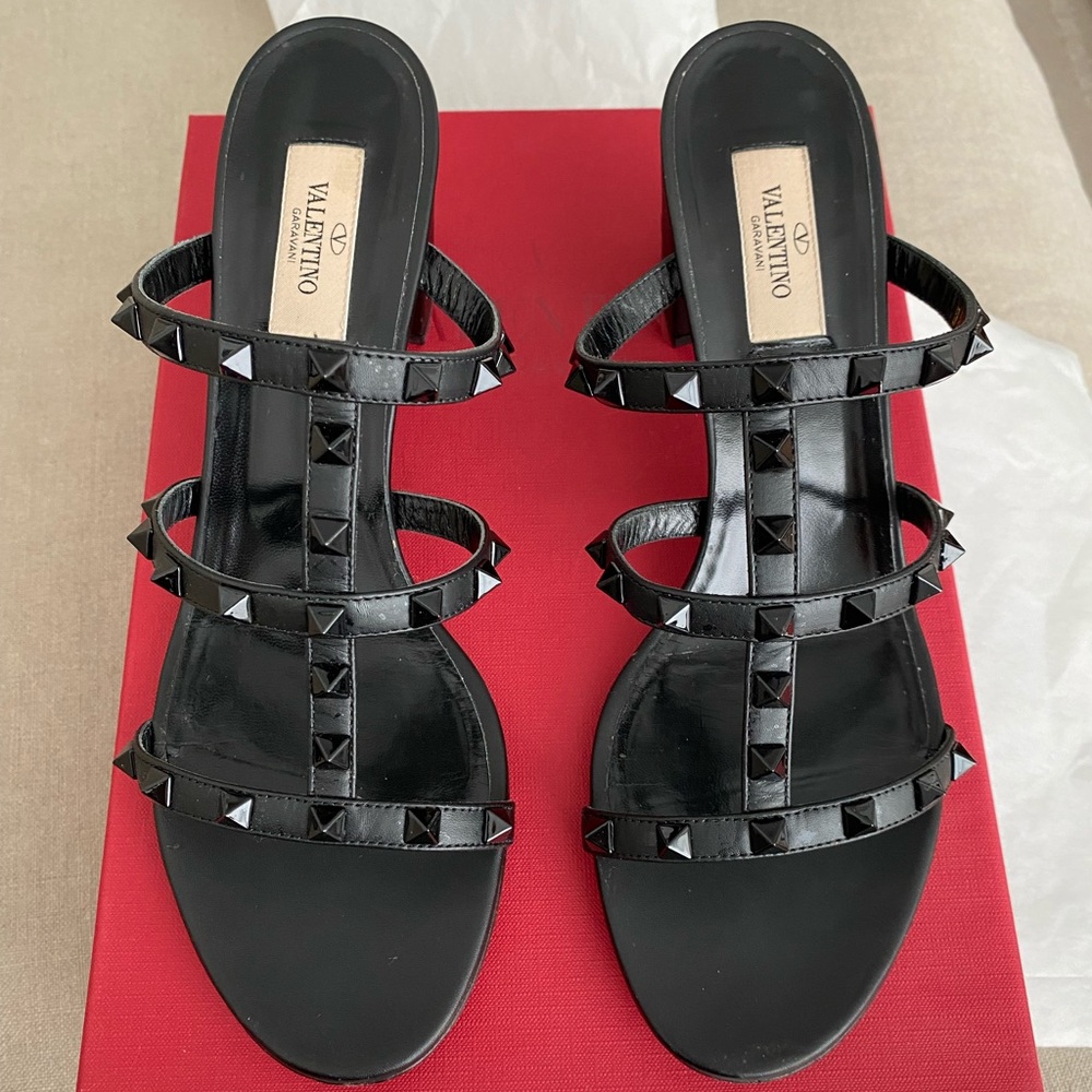 Valentino Rockstud Leather Slide Sandal